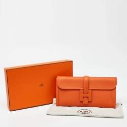 Pre Owned Hermès Orange Swift Leather Jige Elan 29 Clutch