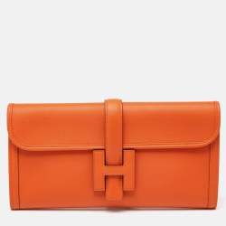 Pre Owned Hermès Orange Swift Leather Jige Elan 29 Clutch
