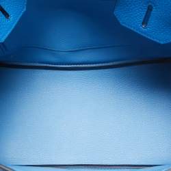 Hermes Bleu Zellige Taurillion Clemence Leather Palladium Finish Birkin 30 Bag