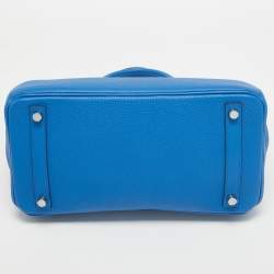 Hermes Bleu Zellige Taurillion Clemence Leather Palladium Finish Birkin 30 Bag