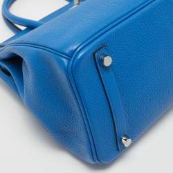 Hermes Bleu Zellige Taurillion Clemence Leather Palladium Finish Birkin 30 Bag