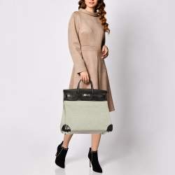Pre Owned Hermes Black/Ecru Toile Quadrille and Evergrain Leather Palladium Finish HAC Birkin 40 Bag