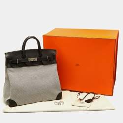 Pre Owned Hermes Black/Ecru Toile Quadrille and Evergrain Leather Palladium Finish HAC Birkin 40 Bag