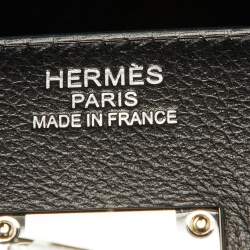 Pre Owned Hermes Black/Ecru Toile Quadrille and Evergrain Leather Palladium Finish HAC Birkin 40 Bag