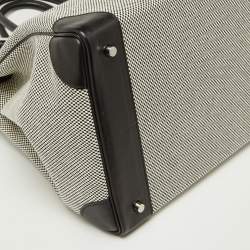 Pre Owned Hermes Black/Ecru Toile Quadrille and Evergrain Leather Palladium Finish HAC Birkin 40 Bag