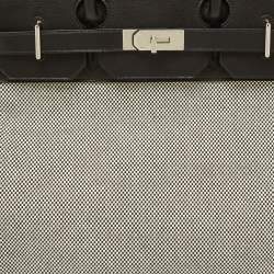 Pre Owned Hermes Black/Ecru Toile Quadrille and Evergrain Leather Palladium Finish HAC Birkin 40 Bag