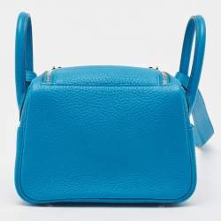 Pre Owned Hermès Bleu Frida Taurillon Clemence Leather Palladium Finish Mini Lindy Bag