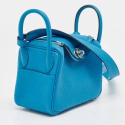 Pre Owned Hermès Bleu Frida Taurillon Clemence Leather Palladium Finish Mini Lindy Bag