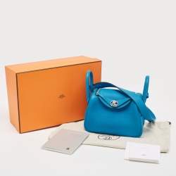 Pre Owned Hermès Bleu Frida Taurillon Clemence Leather Palladium Finish Mini Lindy Bag