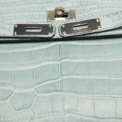 Pre Owned Hermes Ciel Matte Alligator Mississippiensis Palladium Finish Kelly Retourne 35 Bag