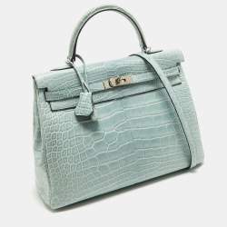 Pre Owned Hermes Ciel Matte Alligator Mississippiensis Palladium Finish Kelly Retourne 35 Bag