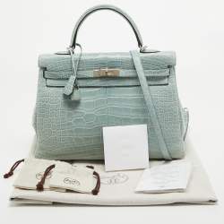 Pre Owned Hermes Ciel Matte Alligator Mississippiensis Palladium Finish Kelly Retourne 35 Bag