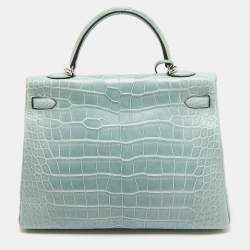 Pre Owned Hermes Ciel Matte Alligator Mississippiensis Palladium Finish Kelly Retourne 35 Bag