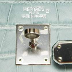 Pre Owned Hermes Ciel Matte Alligator Mississippiensis Palladium Finish Kelly Retourne 35 Bag