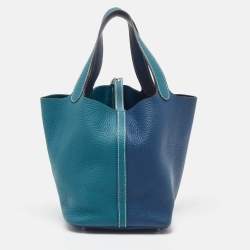 Hermès Deep Bleu/Vert Bosphore Taurillon Clemence Leather Picotin Lock 22 Bag