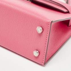 Pre Owned Hermès Rose Confetti Chevre Mysore Leather Palladium Finish Mini Kelly II Sellier 20 Bag