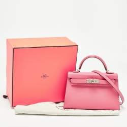 Pre Owned Hermès Rose Confetti Chevre Mysore Leather Palladium Finish Mini Kelly II Sellier 20 Bag