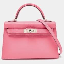 Pre Owned Hermès Rose Confetti Chevre Mysore Leather Palladium Finish Mini Kelly II Sellier 20 Bag