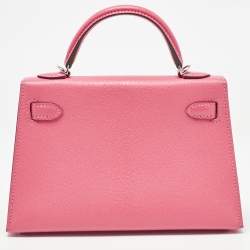 Pre Owned Hermès Rose Confetti Chevre Mysore Leather Palladium Finish Mini Kelly II Sellier 20 Bag