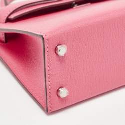 Pre Owned Hermès Rose Confetti Chevre Mysore Leather Palladium Finish Mini Kelly II Sellier 20 Bag
