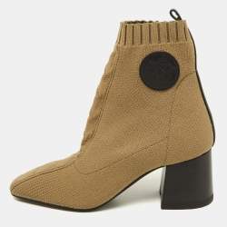 Hermes Olive Green Knit Fabric Volver Ankle Boots Size 36.5