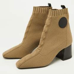 Hermes Olive Green Knit Fabric Volver Ankle Boots Size 36.5