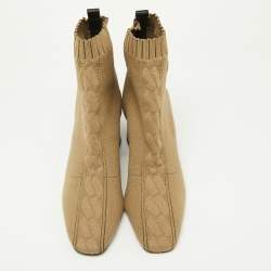 Hermes Olive Green Knit Fabric Volver Ankle Boots Size 36.5