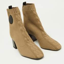Hermes Olive Green Knit Fabric Volver Ankle Boots Size 36.5