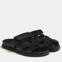 Hermes Black Rubber Chypre  Sandal 35