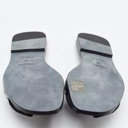 Hermès Black Patent Ostrich Oran Flat Slides Size 38