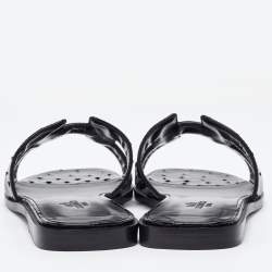 Hermès Black Patent Ostrich Oran Flat Slides Size 38