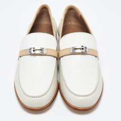 Hermès White/Beige Leather Destin Loafers Size 41
