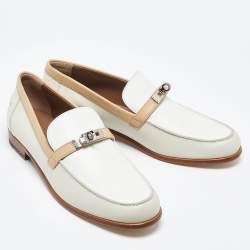 Hermès White/Beige Leather Destin Loafers Size 41