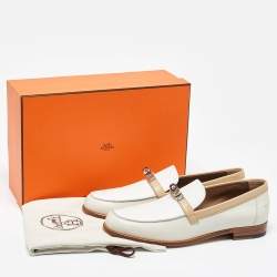 Hermès White/Beige Leather Destin Loafers Size 41