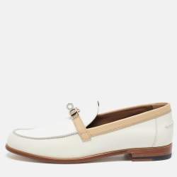 Hermès White/Beige Leather Destin Loafers Size 41