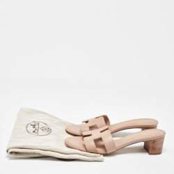 Pre Owned Hermes Pink Leather Oasis Slide Sandals Size 38