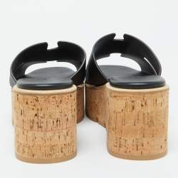 Pre Owned Hermes Black Leather Eze 30 Sandals Size 39