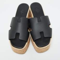 Pre Owned Hermes Black Leather Eze 30 Sandals Size 39
