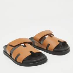 Hermes Brown Leather Chypre Sandals Size 39