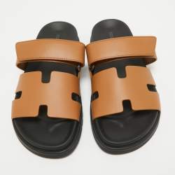 Hermes Brown Leather Chypre Sandals Size 39