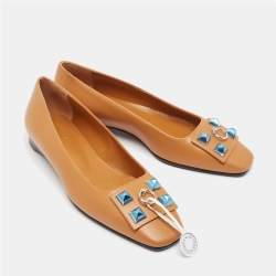 Hermes Brown Leather Embellished Ballet Flats Size 37