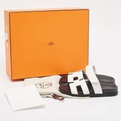 Pre Owned Hermes White Leather Chypre Sandals Size 35.5