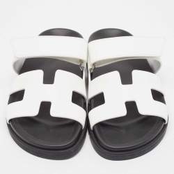 Pre Owned Hermes White Leather Chypre Sandals Size 35.5
