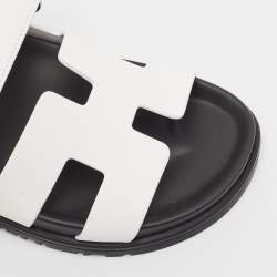 Pre Owned Hermes White Leather Chypre Sandals Size 35.5