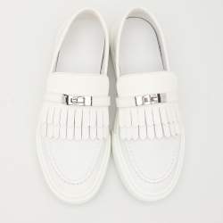 Hermès White Leather Game Loafers Size 40.5