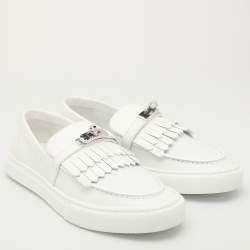 Hermès White Leather Game Loafers Size 40.5