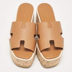 Pre Owned Hermes Brown Leather Eze Platform Sandals Size 38