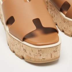 Pre Owned Hermes Brown Leather Eze Platform Sandals Size 38