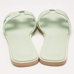 مملوكة مسبقًا Hermes Green Leather Oran Flat Slides Size 38
