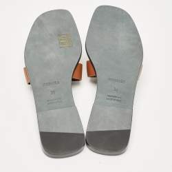 Hermes Brown Leather Oran Flat Slides Size  38